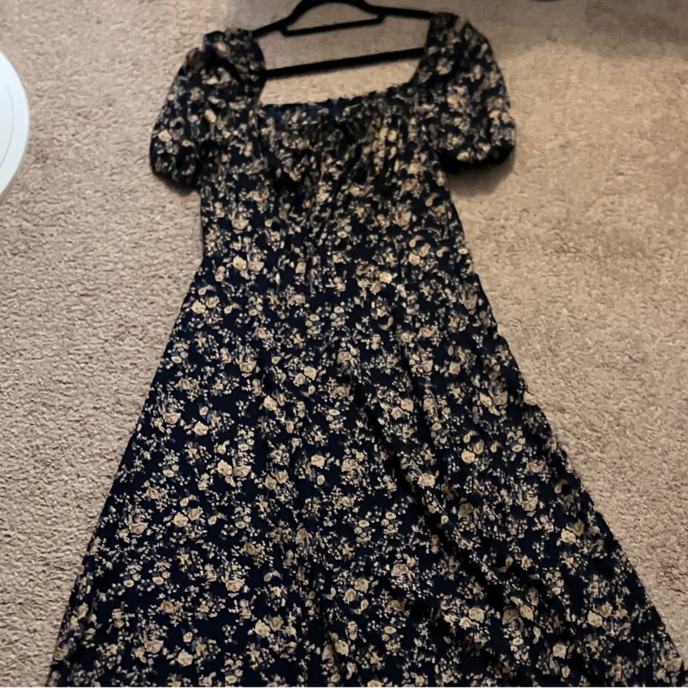 Navy Maxi Dress with Cream Floral Print